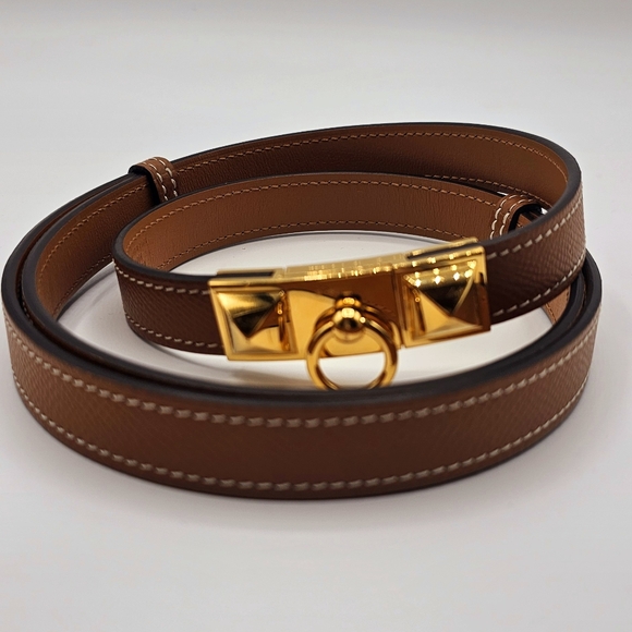 Hermes Gold and Tan Leather Belt (one size adjustable) - Picture 1 of 6